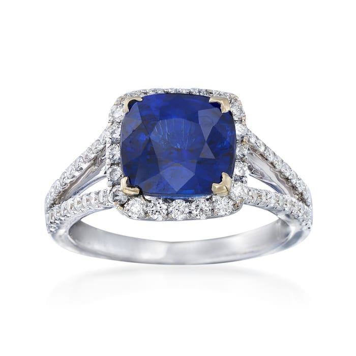 C. 2000 Vintage 3.57 Carat Sapphire and .67 ct. t.w. Diamond Ring in 18kt White Gold
