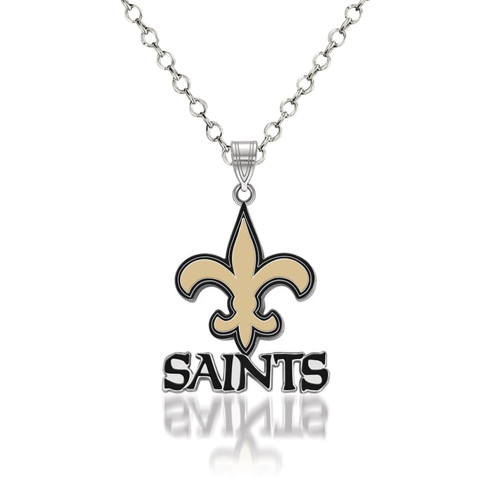 Sterling Silver NFL New Orleans Saints Enamel Pendant Necklace. 18&quot;