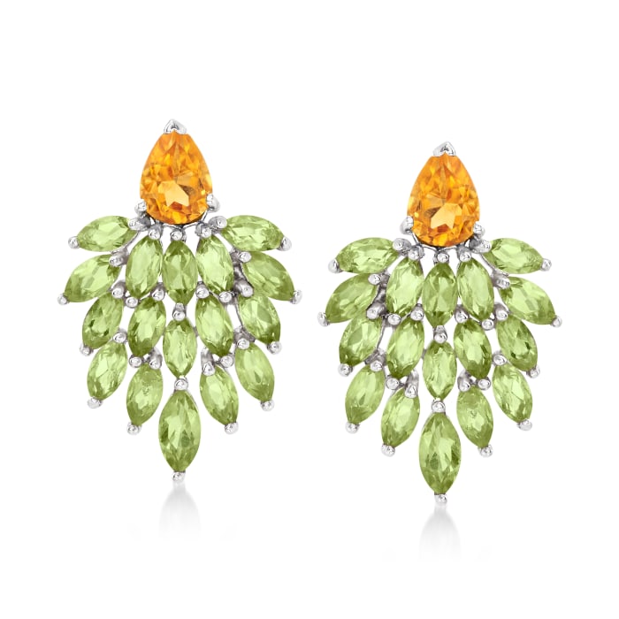 5.00 ct. t.w. Peridot and 1.50 ct. t.w. Citrine Cluster Drop Earrings in Sterling Silver 