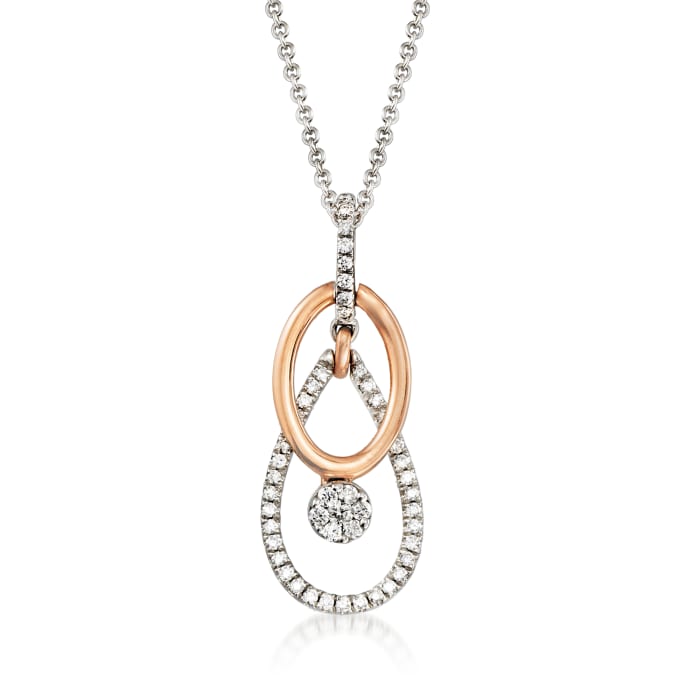 C. 2000 Vintage Giantti .35 ct. t.w. Diamond Drop Pendant Necklace in 18kt Two-Tone Gold