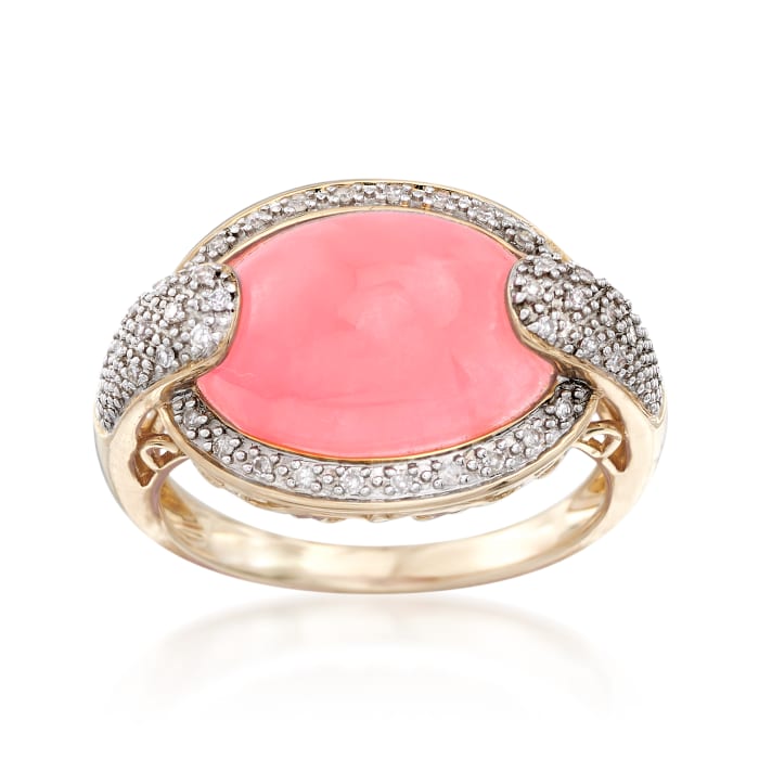 Pink Jade and .13 ct. t.w. Diamond Ring in 14kt Yellow Gold