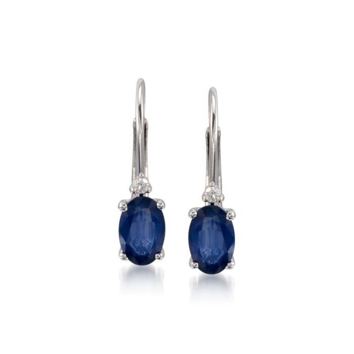 1.20 ct. t.w. Sapphire Earrings with Diamond Accents in 14kt White Gold
