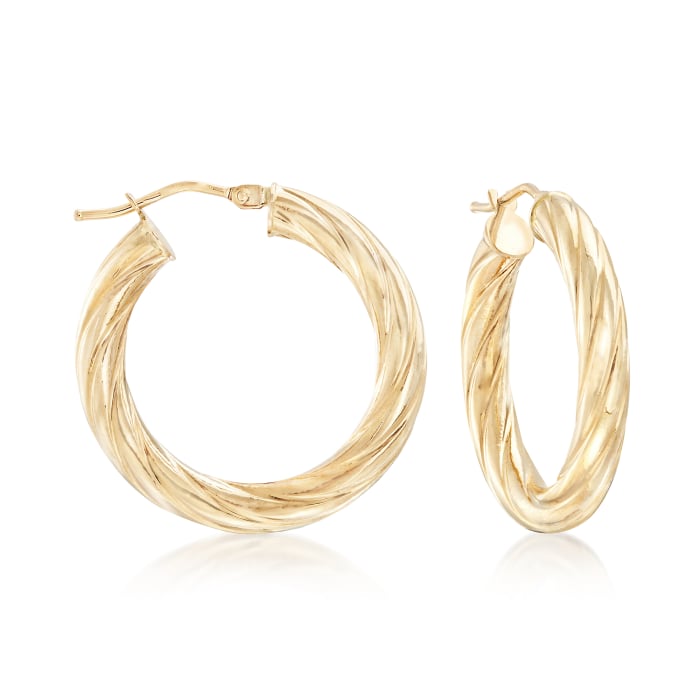 Italian 14kt Yellow Gold Textured Hoop Earrings | Ross-Simons