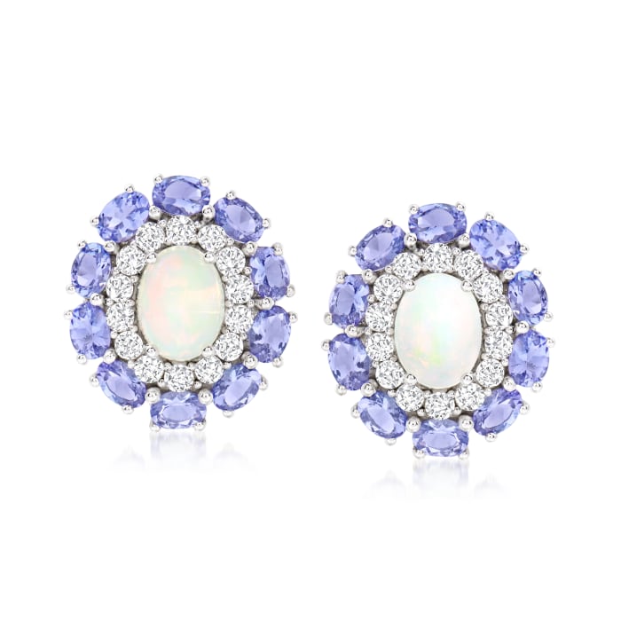 Opal and 3.00 ct. t.w. Tanzanite Earrings with White Topaz in 14kt ...