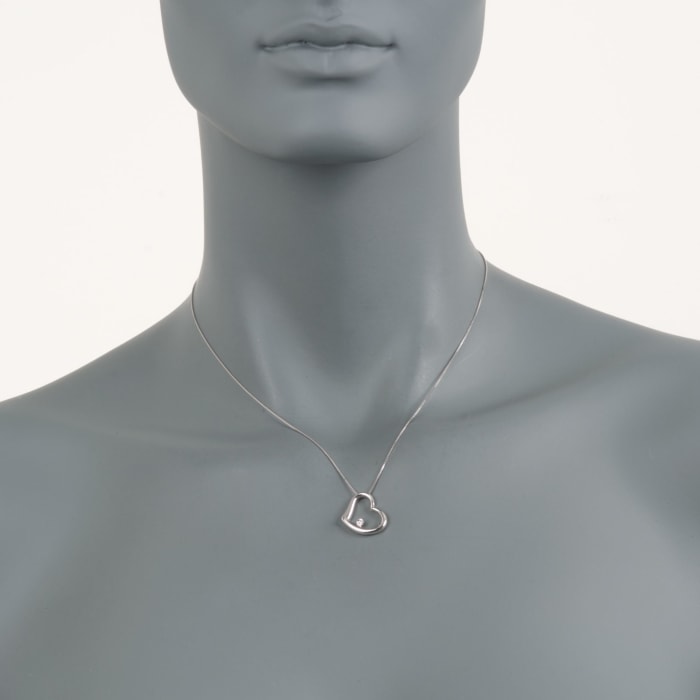 Roberto Coin 18kt White Gold Medium Heart Necklace with Diamond 16-inch