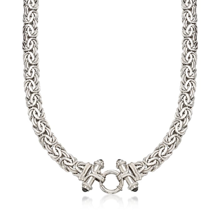 Sterling Silver Byzantine Necklace with Black Onyx