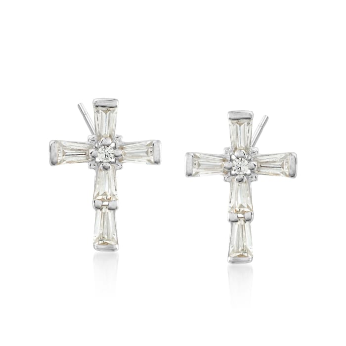 .53 ct. t.w. Baguette and Round CZ Cross Earrings in Sterling Silver