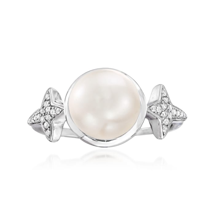 9-9.5mm Cultured Pearl and .10 ct. t.w. Diamond Ross-Simons Signature Star Ring in Sterling Silver
