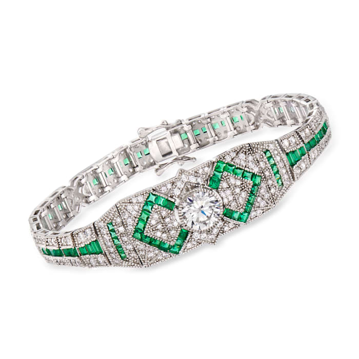 4.50 ct. t.w. CZ and 3.81 ct. t.w. Simulated Emerald Bracelet in Sterling Silver