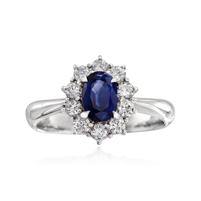 C. 2000 Vintage .77 Carat Sapphire and .43 ct. t.w. Diamond Ring in Platinum