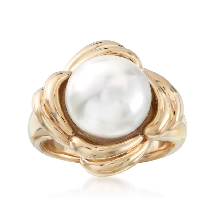11.5-12mm Cultured Pearl Scalloped Ring in 14kt Yellow Gold