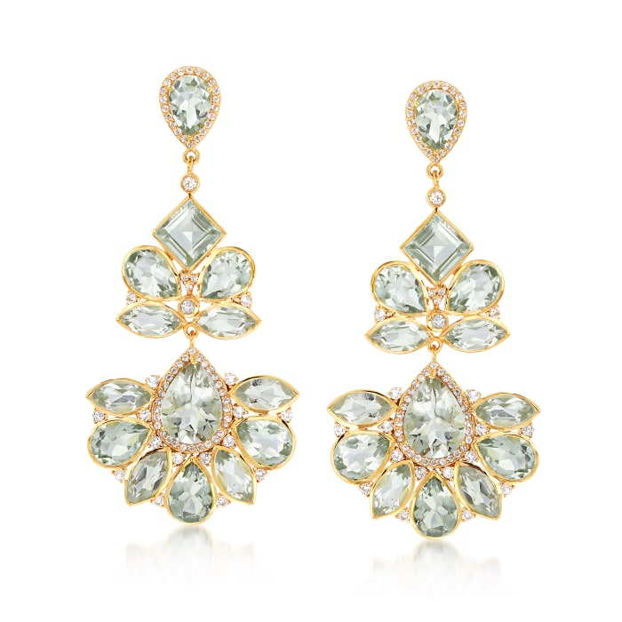 45.25 ct. t.w. Prasiolite and 3.10 ct. t.w. White Topaz Chandelier Earrings in 18kt Gold Over Sterling