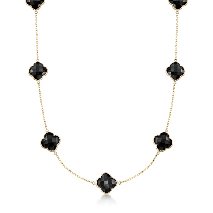 Black Onyx Clover Necklace in 14kt Yellow Gold