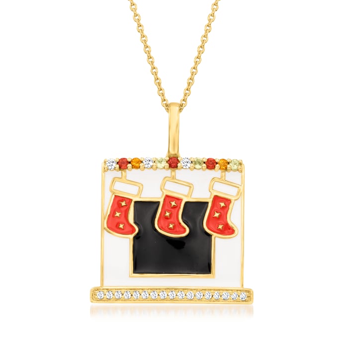 .44 ct. t.w. Multi-Gemstone Christmas Stockings by the Fireplace Pendant Necklace in 18kt Gold Over Sterling