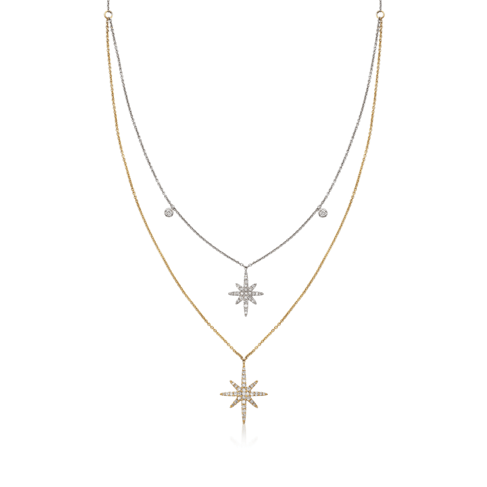 .34 ct. t.w. Diamond Double Star Necklace in 14kt Two-Tone Gold