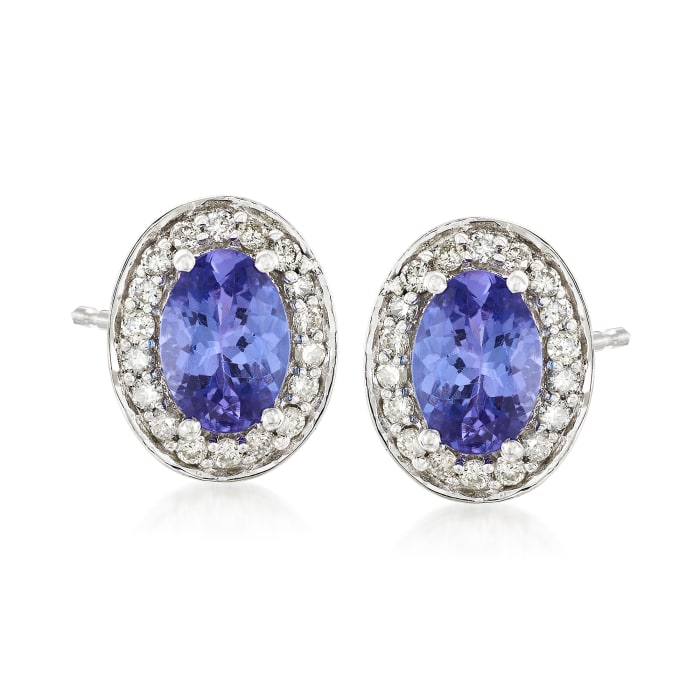 1.50 ct. t.w. Tanzanite and .31 ct. t.w. Diamond Stud Earrings in 14kt White Gold