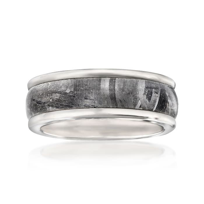 Men's 8mm Tungsten Carbide and Meteorite Center Wedding Ring