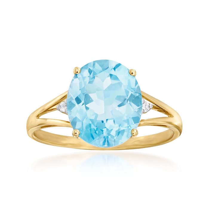 5.50 Carat Swiss Blue Topaz Ring with Diamond Accents in 14kt Yellow ...