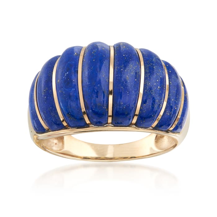 Carved Lapis Shrimp Ring in 14kt Yellow Gold