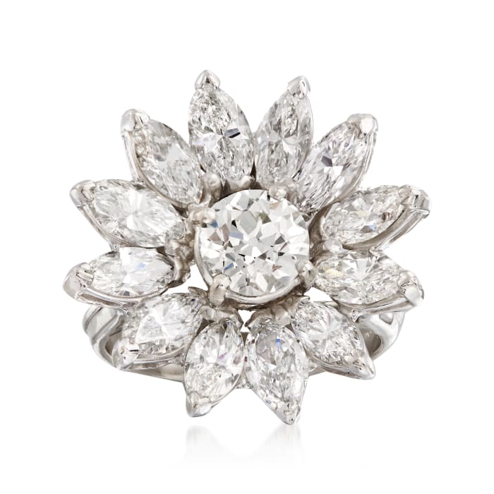 C. 1970 Vintage 4.00 ct. t.w. Diamond Flower Ring in Platinum