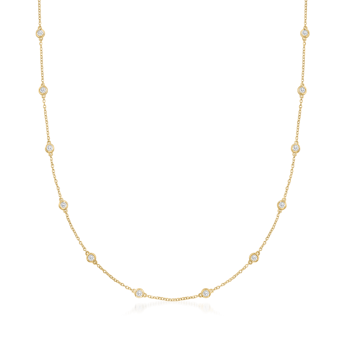 1.00 ct. t.w. Bezel-Set Diamond Station Necklace in 14kt Yellow Gold ...