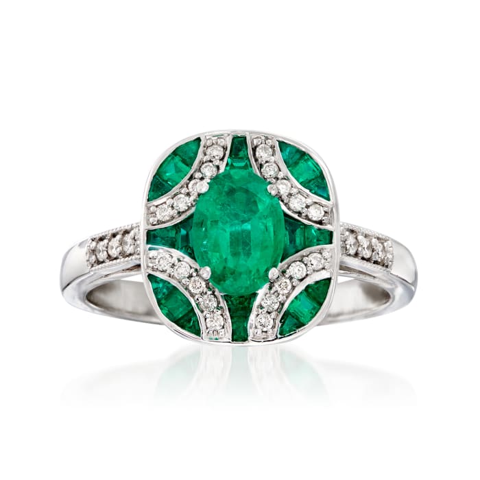 1.50 ct. t.w. Emerald and .13 ct. t.w. Diamond Ring in 14kt White Gold