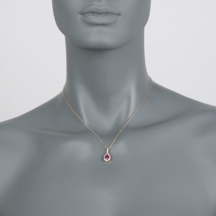 1.40 Carat Ruby and .15 ct. t.w. Diamond Pendant Necklace in 14kt Yellow Gold 16-inch