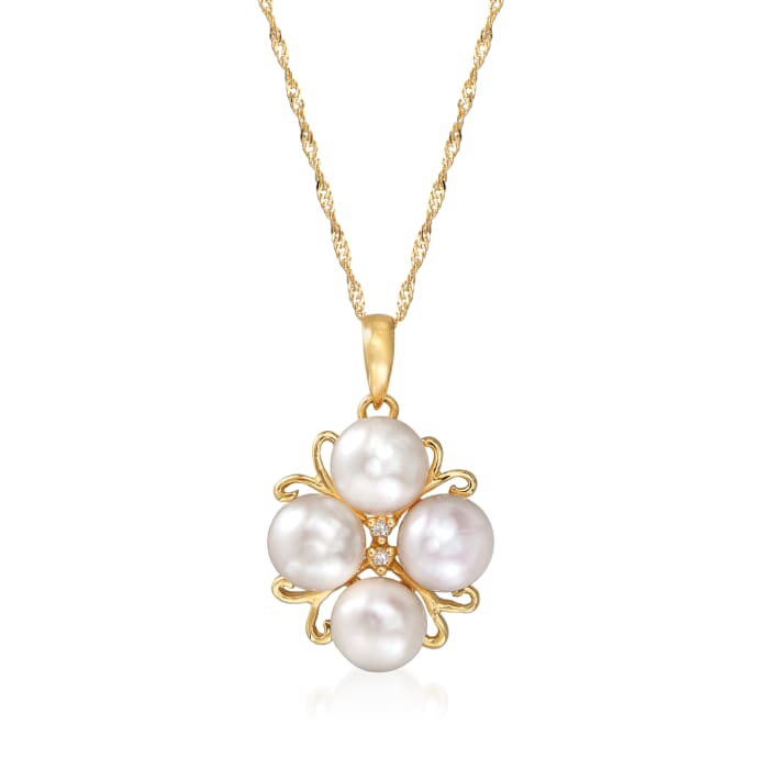 6-6.5mm Cultured Pearl Pendant Necklace in 14kt Yellow Gold
