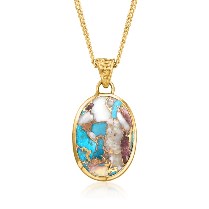 Oval Kingman Turquoise Pendant Necklace in 18kt Gold Over Sterling