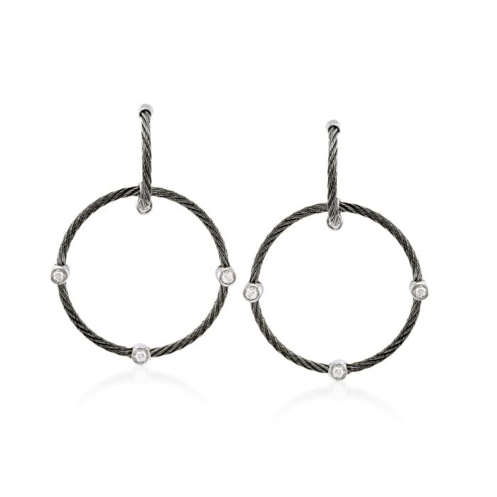 ALOR &quot;Noir&quot; Black Cable Circle Drop Earrings with Diamond Accents and 18kt White Gold