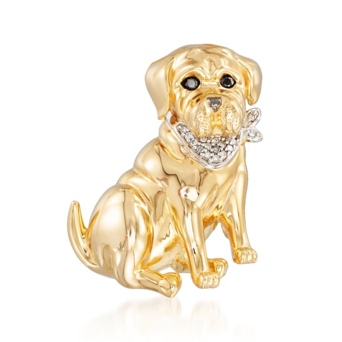 18kt Gold Over Sterling Dog Pin Pendant with Diamond Accents and Black Spinels