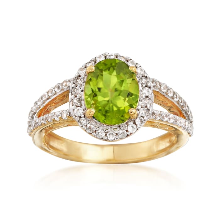 1.90 Carat Peridot and .80 ct. t.w. White Zircon Ring in 18kt Gold Over Sterling