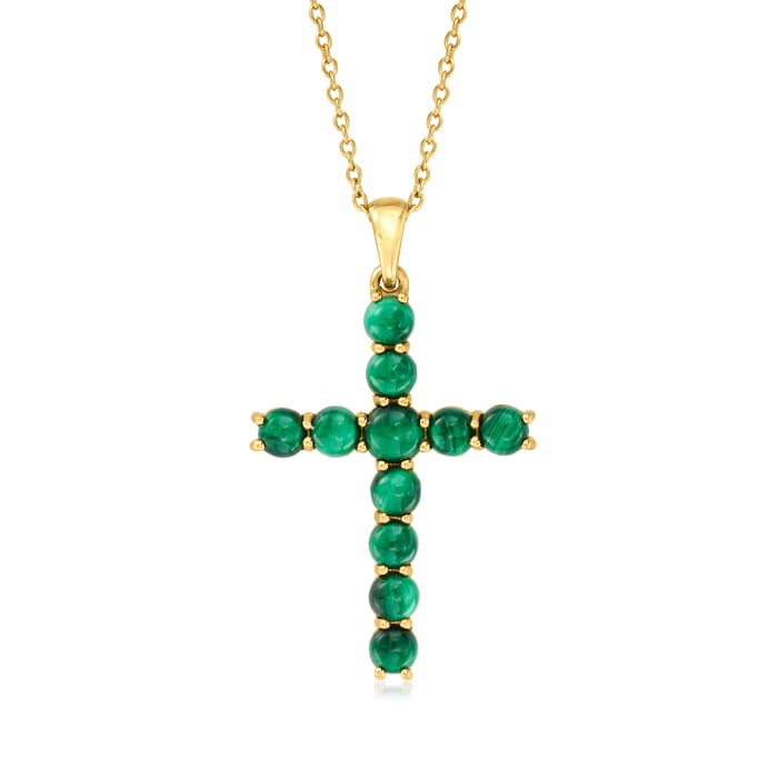Malachite Cross Pendant Necklace in 18kt Gold Over Sterling