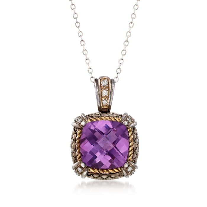 C. 2000 Vintage 5.40 Carat Amethyst and .15 ct. t.w. Diamond Pendant Necklace in Sterling and 18kt Gold