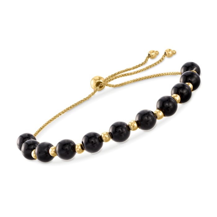 Black Onyx and 14kt Yellow Gold Bead Bolo Bracelet