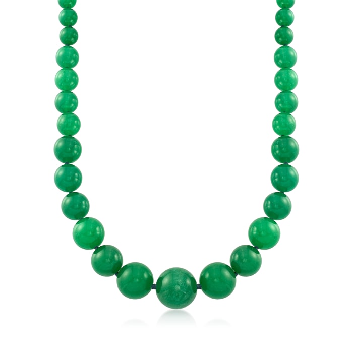 8-20mm Graduated Green Jade Bead Necklace with 14kt Yellow Gold