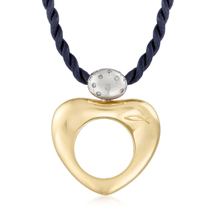 C. 1990 Vintage La Nouvelle Bague .20 ct. t.w. Diamond Heart Cord Necklace in 18kt Two-Tone Gold
