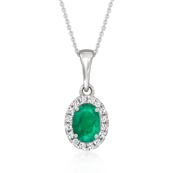 .75 Carat Emerald Pendant Necklace with Diamonds in 14kt White Gold
