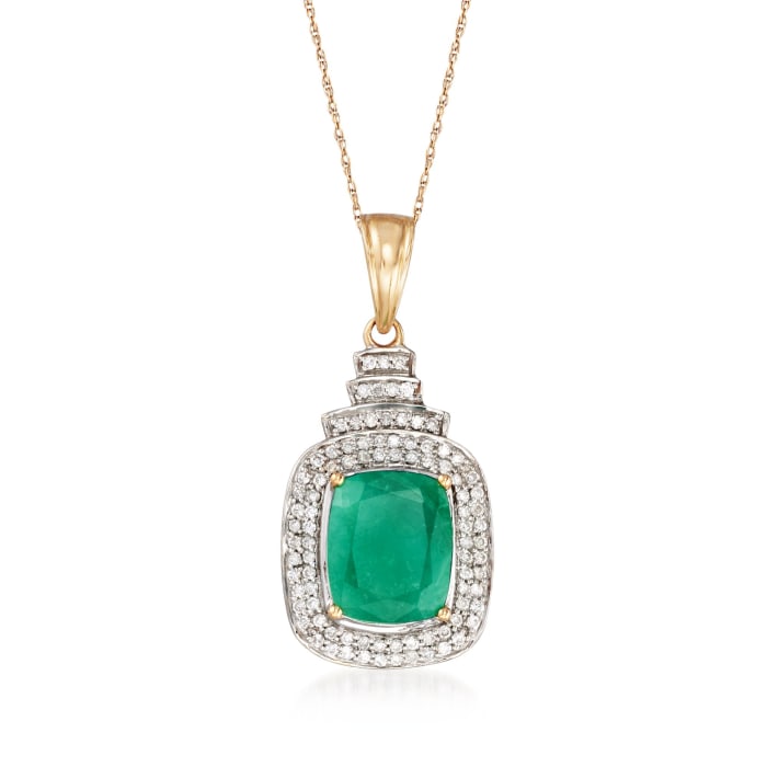 3.40 Carat Emerald and .46 ct. t.w. Diamond Pendant Necklace in 14kt Yellow Gold
