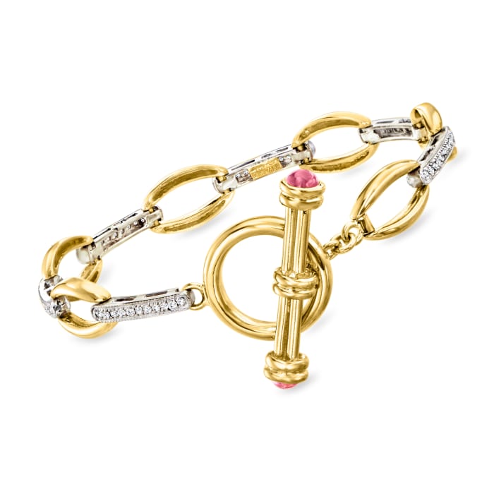C. 1990 Vintage 1.00 ct. t.w. Diamond and .50 ct. t.w. Pink Tourmaline Toggle Bracelet in 18kt Two-Tone Gold