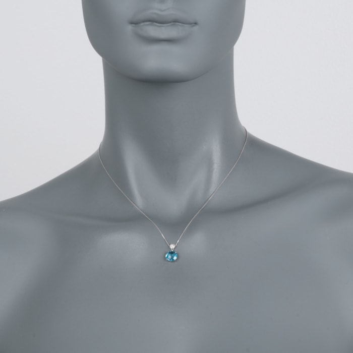 2.70 Carat Blue Topaz Pendant Necklace with Diamond Accents in 14kt White Gold 16-inch