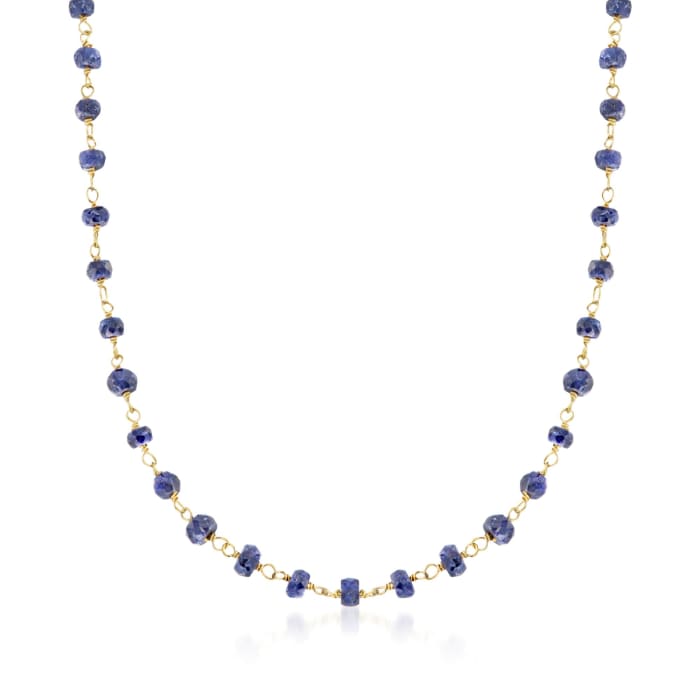 20.00 ct. t.w. Blue Sapphire Bead Necklace in 14kt Yellow Gold Over Sterling Silver