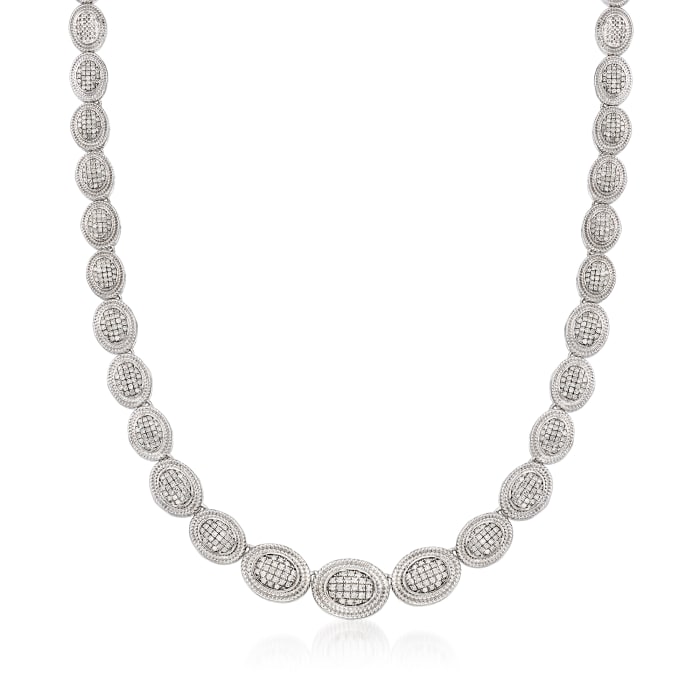 2.00 ct. t.w. Pave Diamond Graduated Oval Necklace in Sterling Silver