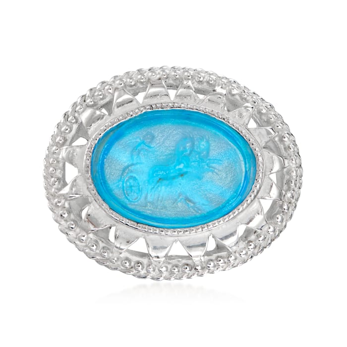Italian Aurora Chariot Blue Venetian Glass Ring in Sterling Silver