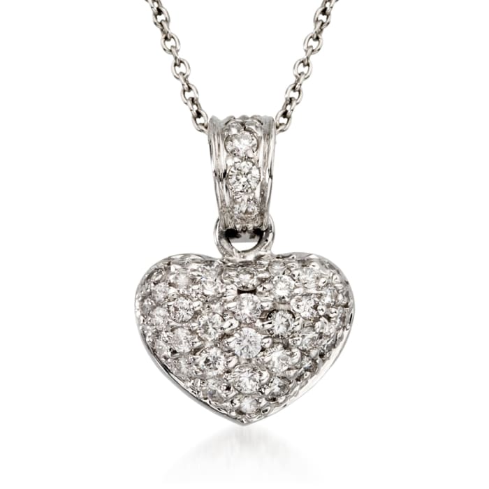 Roberto Coin &quot;Tiny Treasures&quot; .44 ct. t.w. Diamond Heart Necklace in 18kt White Gold  