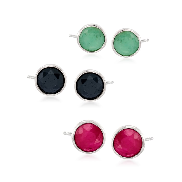 3.60 ct. t.w. Multi-Gem Jewelry Set: Three Pairs of Earrings in Sterling Silver