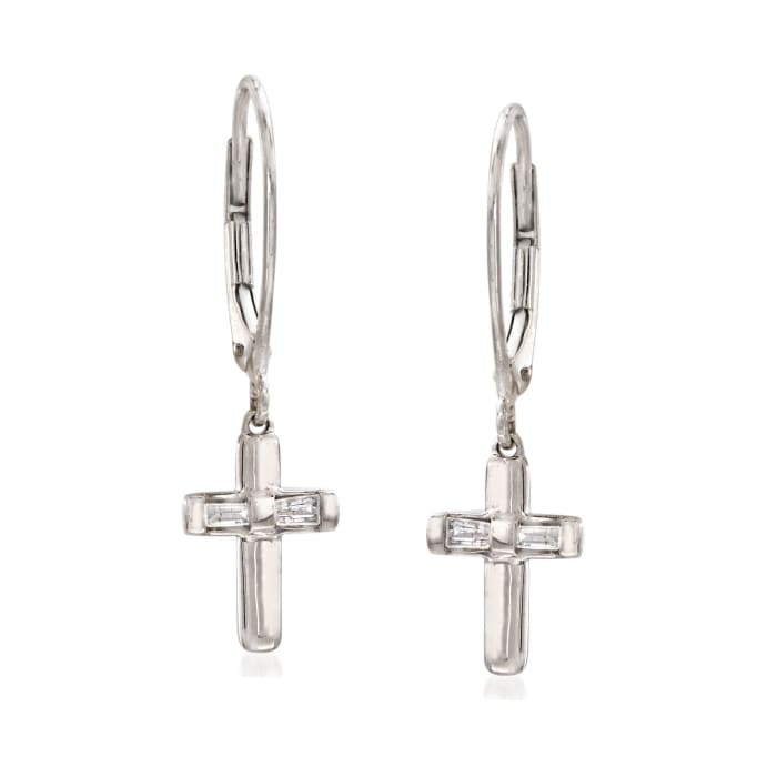 .10 ct. t.w. Diamond Cross Drop Earrings in Sterling Silver