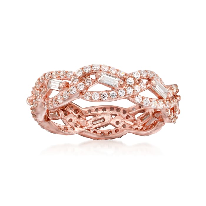 1.18 ct. t.w. CZ Interwoven Eternity Band in 14kt Rose Gold Over Sterling
