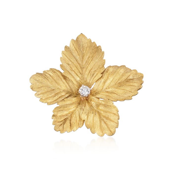 C. 1970 Vintage Tiffany Jewelry .25 Carat Diamond Floral Pin in 18kt Yellow Gold