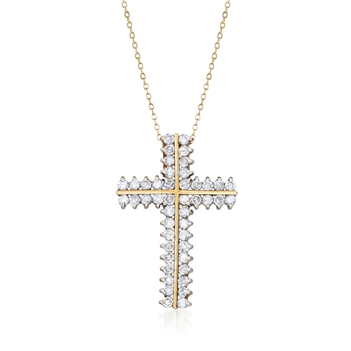 C. 1980 Vintage 4.00 ct. t.w. Diamond Cross Pendant Necklace in 10kt Yellow Gold